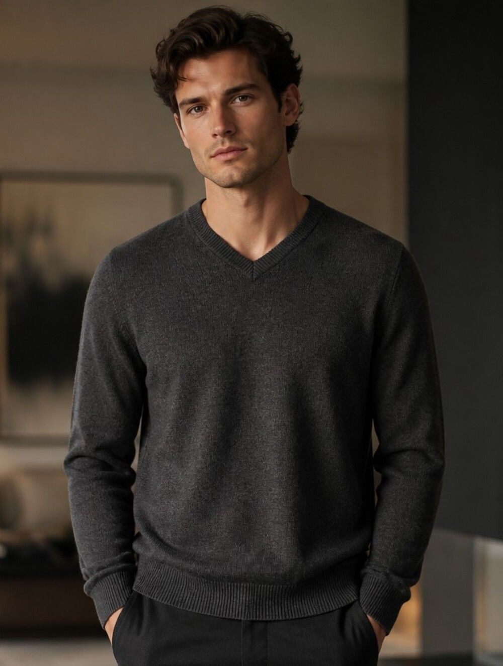 Banana Republic Men's V-Neck Sweater - Dark Gray